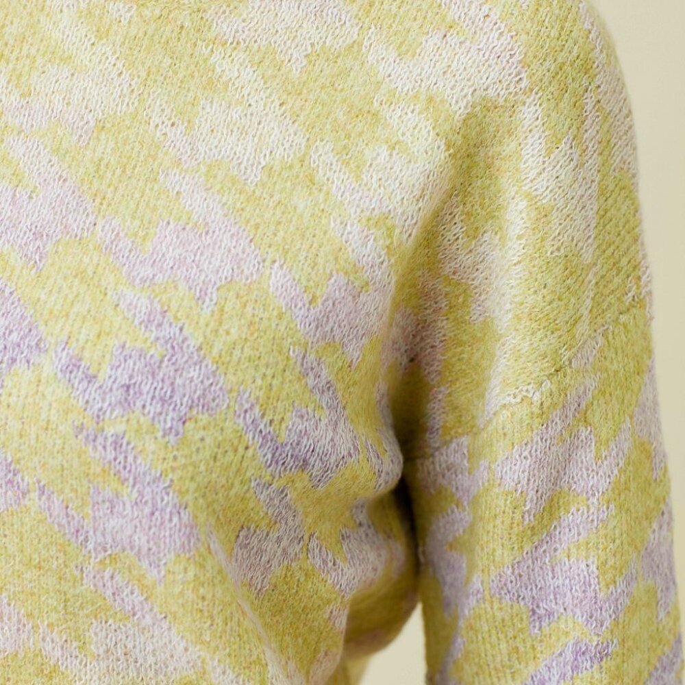 MYSTREE Pastel Houndstooth Sweater | Lemon & Lilac Knit Pullover - Picture 7 of 7
